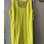 Peter Nygard NWT  Petite Beaded Neck Yellow Lined Dress Sleeveless Zipper Size 12 Photo 0