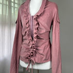 Nathalie Garçon Dusty Rose Corduroy Ruffled Full Zip Long Sleeve Shirt Pink Size M Photo 0