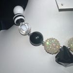 Vintage Chunky Black and White with Iridescent Acrylic Bead Choker Necklace Photo 2
