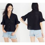 Madewell  Eyelet Bell-Sleeve Collared Button-Up Shirt Black Women's Size S Photo 1
