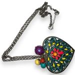 Womens Y2K‎ Vintage Chunky 3" Silver Tone Beaded Heart Chain Opera Rope Necklace Blue Photo 1