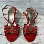 Liz Claiborne "Amelia' Heeled Sandal Red Snakeskin Pattern-7 Photo 2