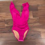J.Crew RFU BP222 One Piece Swimsuit Deep V Ruffle One Shoulder Hot Pink Size 4 Photo 1