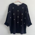 Neiman Marcus Cashmere Collection Embellished Navy Blue Crewneck Sweater Photo 1