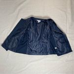 Christopher & Banks  | Navy Zip-Up Faux Leather Floral Embroidered Jacket | PXL Photo 2