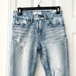 Moussy Denim Mid Rise Distressed Busted Knee Raw Ankle Hem Skinny Jeans 25 Blue Photo 9