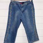 Younique Original Y2K Capri Jeans‎ Cotton Blend Floral Embroidered Size 3 Blue Photo 0