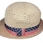 Steve Madden Fedora Hat Patriotic Band Stars Stripes Flag Paper Yarn Holiday OS Photo 1