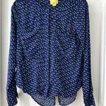 Maeve for Anthropologie Blue Clara Button Down Blouse with Flying Birds, Size 4 Photo 0