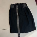 Shiatzy Chen Pencil Skirt S Italian 40 Black Wool Blend Faux Leather Designer Photo 2