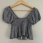 Urban Outfitters  Black White Floral Crop Top Flouncy Flowy Puff Sleeve Small Photo 5