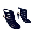 Cathy Jean  Strappy Black Heel Stiletto Shoe Velvety See-through‎ Open Toe sz 6 Photo 1