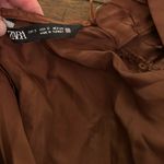 ZARA  Women’s Brown Satin Effect Pleated Stretch Jumpsuit Size Small Photo 9