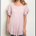 Entro Women’s Crochet Short Sleeve Hi Lo Top in Tea Rose sz small Photo 2
