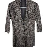 Fever Y2K Leopard Print Long Line Cardigan Duster Ruffled Collar Pockets Size XL Tan Photo 0
