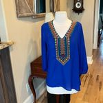 West 36th Top Royal Blue Shirt Silky Embroidered Womens M Size M Photo 3