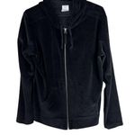 Chic Vintage Velour Long Sleeve Drawstring Hoodie with Zipper Front & Po… Black Size M Photo 0