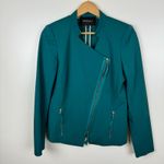 Lafayette 148 Womens Moto Jacket Blazer with Leather Trim in Emerald Green Sz 4 Photo 4