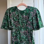 Topshop flutter sleeve bias cut mini dress in green & pink leopard print size 2 Photo 3