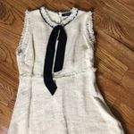 ZARA  Cream Tweed Sleeveless Dress with Black Bow Photo 1