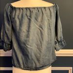 Of the shoulder denim 3/4 sleeve shirt Blue Photo 3