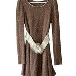 Anthropologie Y2K RYU Women's Knit Lace Tulle Pearls  Belted  Dress Coquette Sz L Photo 0