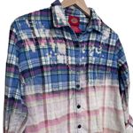 Women’s Hand bleached plaid farmhouse festival fall flannel shirt Blue Size M Photo 1