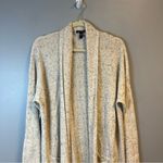 Eileen Fisher  Cardigan Ecru Organic Cotton Speckle High Collar Knit Sz L EUC Photo 2