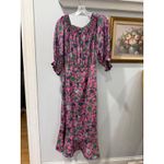 $625 Saloni Grace Pink Floral Silk Puff Sleeve Midi Dress US 6 UK 10 Asymmetric Photo 3