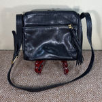 Vtg 90s Women's Black Tignanello Soft Leather Crossbody Bag Fringe Tassel Casual Photo 0