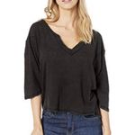 Free People We the Free Head In The Clouds Linen Blend Tee Black Size Small Photo 0