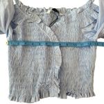 ZARA Smocked Ruffle Cropped Blouse Off Shoulder Long Sleeve Light Blue Size S Photo 2