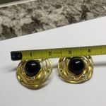 Pretty Gold Tone Black / Rhinestone Large Oversized Statement Clip On Earrings Photo 3