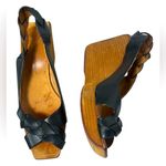 Modern Vintage Tracy Slingback Braided Black Leather Wooden Platform sz 8, 38.5 Photo 0