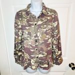 Velvet Heart Camo Button Down Shirt Bottom Ruffle Green S Photo 3