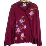 STORYBOOK KNITS‎ Sweater 2X Burgundy Floral Embroidered Beaded Button Cardigan Red Photo 0