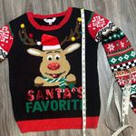 No Boundaries  Festive Reindeer Sweater - Black, Red, Green Photo 10