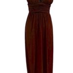 Elegant Brown Evening Gown Sleeveless Gold Bead Details Size Small Photo 0