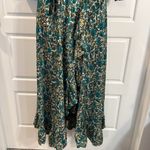 Cienna Long Maxi Silk Blend Wrap Dress Ruffle Hem w/ Tie Waist Belt Blue Photo 2