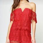 Yumi Kim  Red Lace Off Shoulder Boho Short Romper Size Medium Photo 0