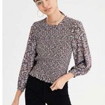 American Eagle  Ditsy Floral Long Sleeve Ruffle Trim Full Body Smocked Top S Photo 0