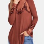 Free People  Saheli Embroidered Mesh Top Brown Sz S Brown Tunic Boho Cowboy Photo 0