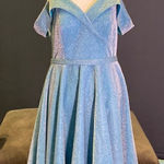 Women’s Off the Shoulder Short Blue & Silver Sparkly Prom Party Dress Size 10 Photo 0