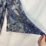 Westport NWOT women's blue white paisley cross front bell sleeve lined blouse L Photo 1