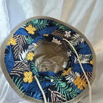 Panama Jack ORIGINAL  SIZE MEDIUM SUM HAT TAN TOP BLUE FLORAL UNDER PRINT… Photo 4