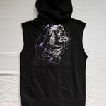 Sewn on Patch Sleeveless Hoodie Black Size L Photo 1