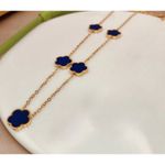 18K Gold Plated Blue Clover Necklace stainless steel Womens jewelry Photo 4