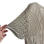 None Tan Beige Nude Lace Crochet Knit Short Sleeve Top Size L NEW Tags Made in Italy Photo 3