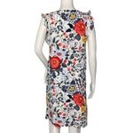 Loft  Dress Women XS White Multi Floral Flower Shift Dress Ruffle Sleeve Colorful Photo 2