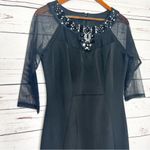 Sangria Black Sheer Sleeve Jeweled Neckline Midi Cocktail Dress Size 10 Large Photo 1
